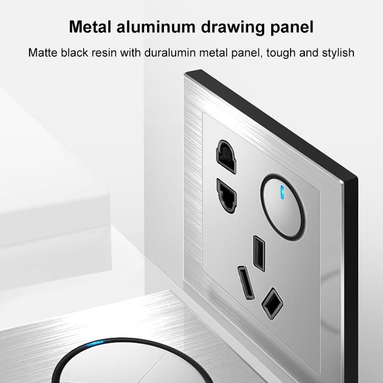 86mm Gray Aluminum Wire Drawing LED Switch Panel, Style:TV Socket