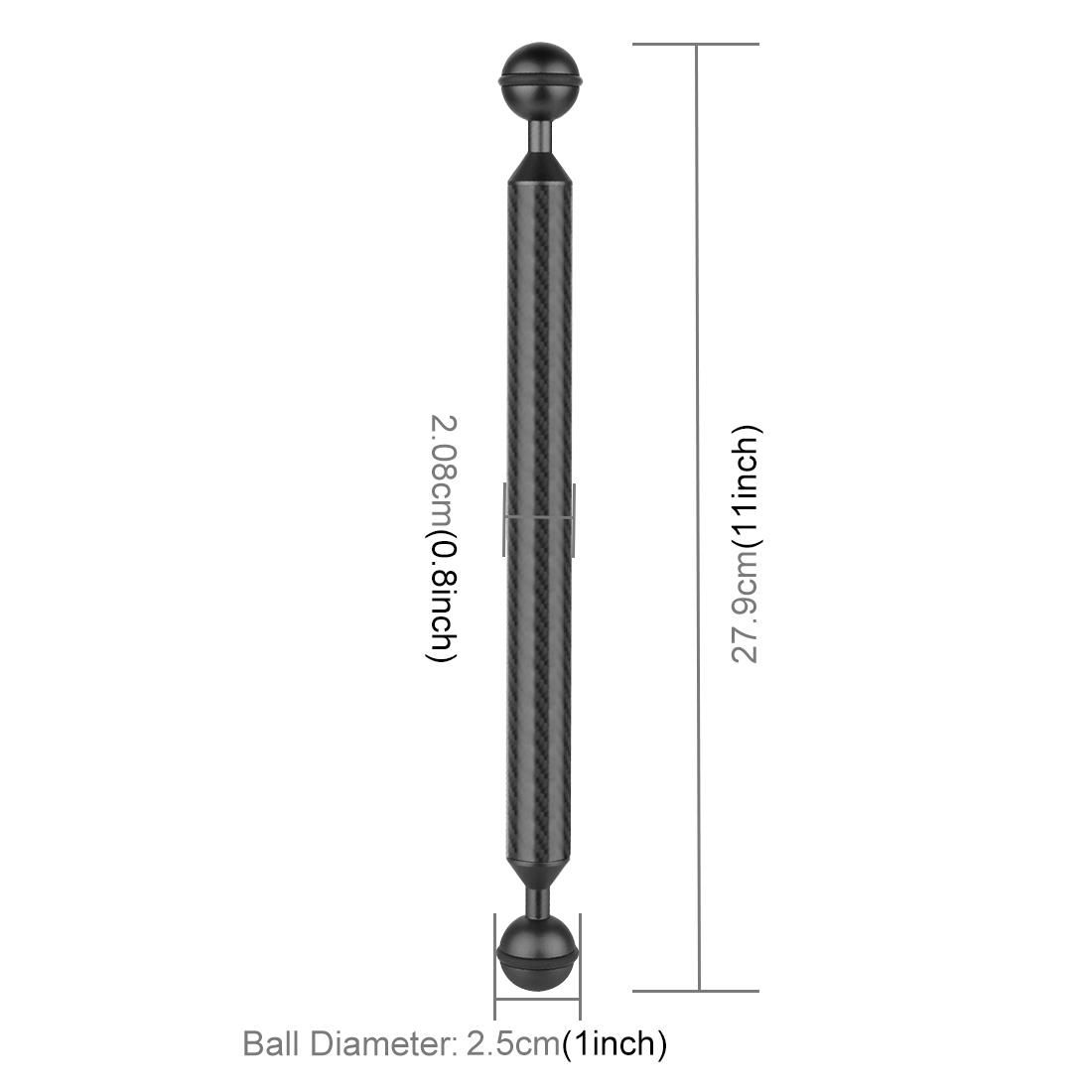PULUZ 11 inch 27.9cm Length 20.8mm Diameter Dual Balls Carbon Fiber Floating Arm, Ball Diameter: 25mm (Black)