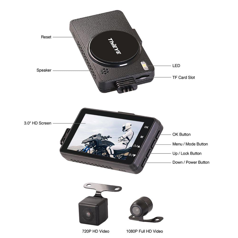 ThiEYE 1080P Motorcycle DVR Driving Recorder Front Rear View