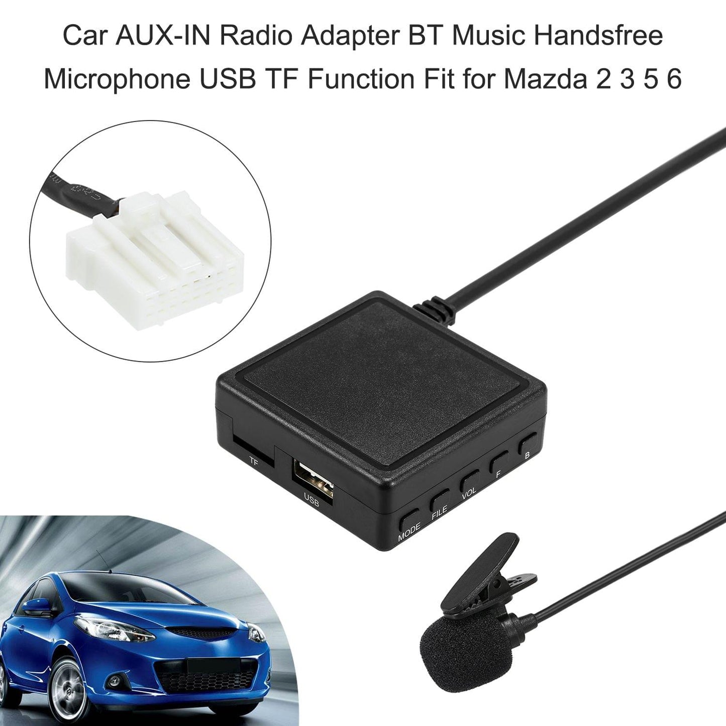 Car AUX-IN Radio Adapter BT Music Handsfree Microphone USB