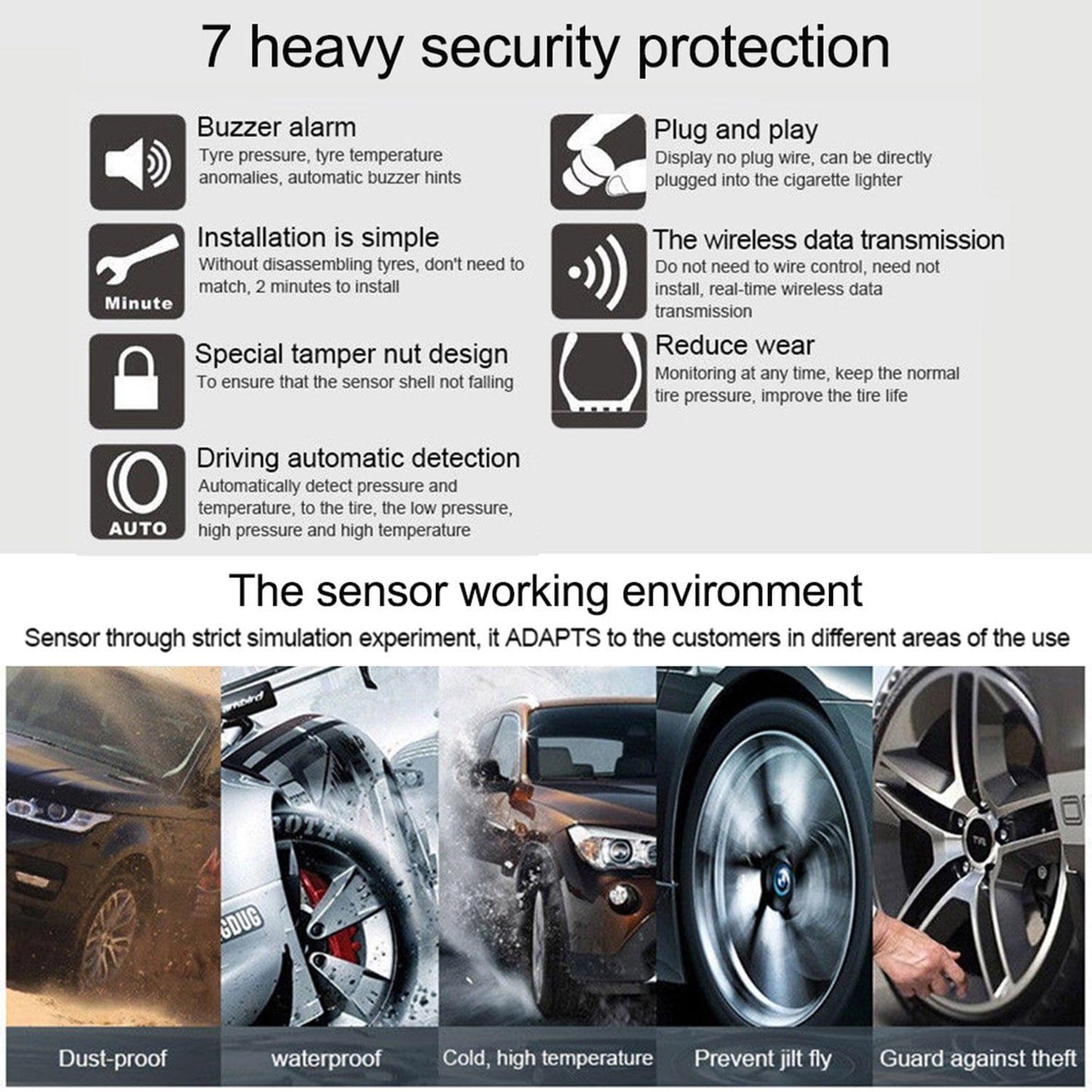 TPMS tire Pressure Monitoring System, Solar Wireless and USB - 2