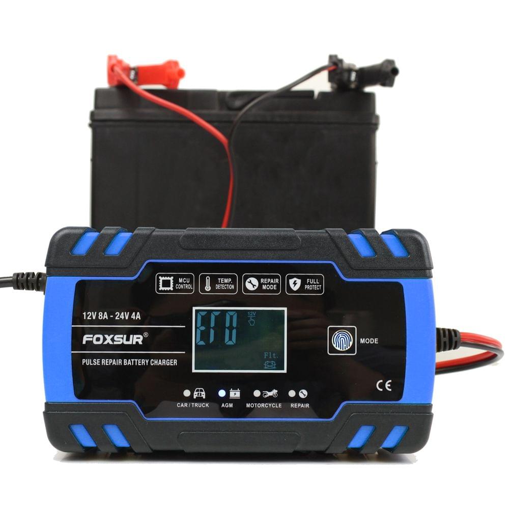FOXSUR 12V 24V Pulse Repairing Charger with LCD Display - UK Plug