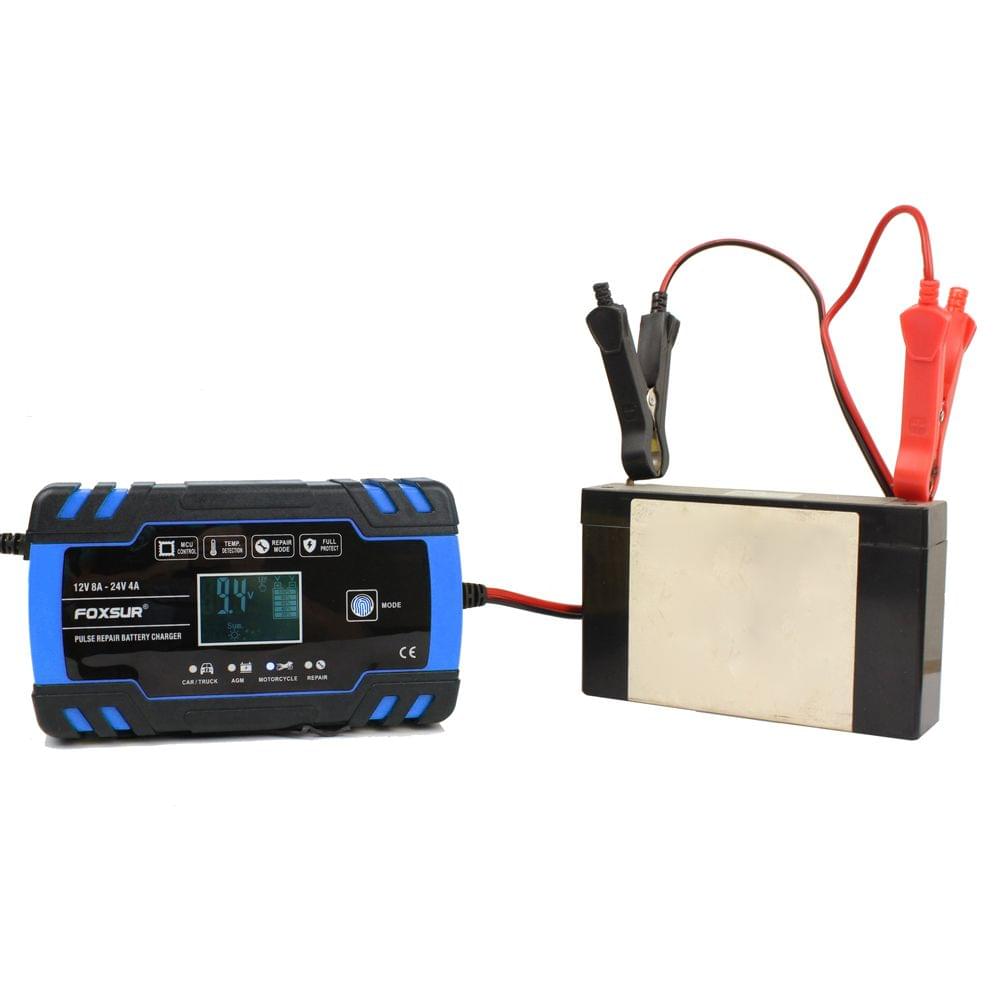 FOXSUR 12V 24V Pulse Repairing Charger with LCD Display - UK Plug