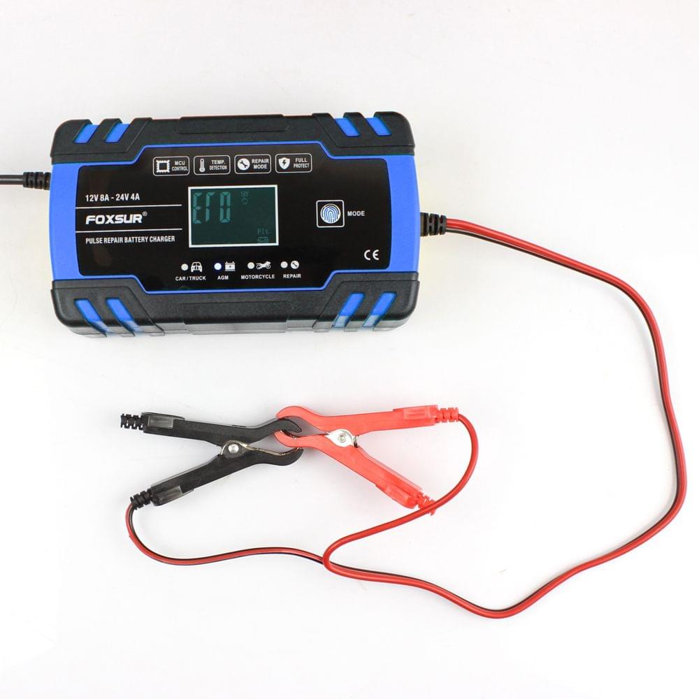 FOXSUR 12V 24V Pulse Repairing Charger with LCD Display - UK Plug