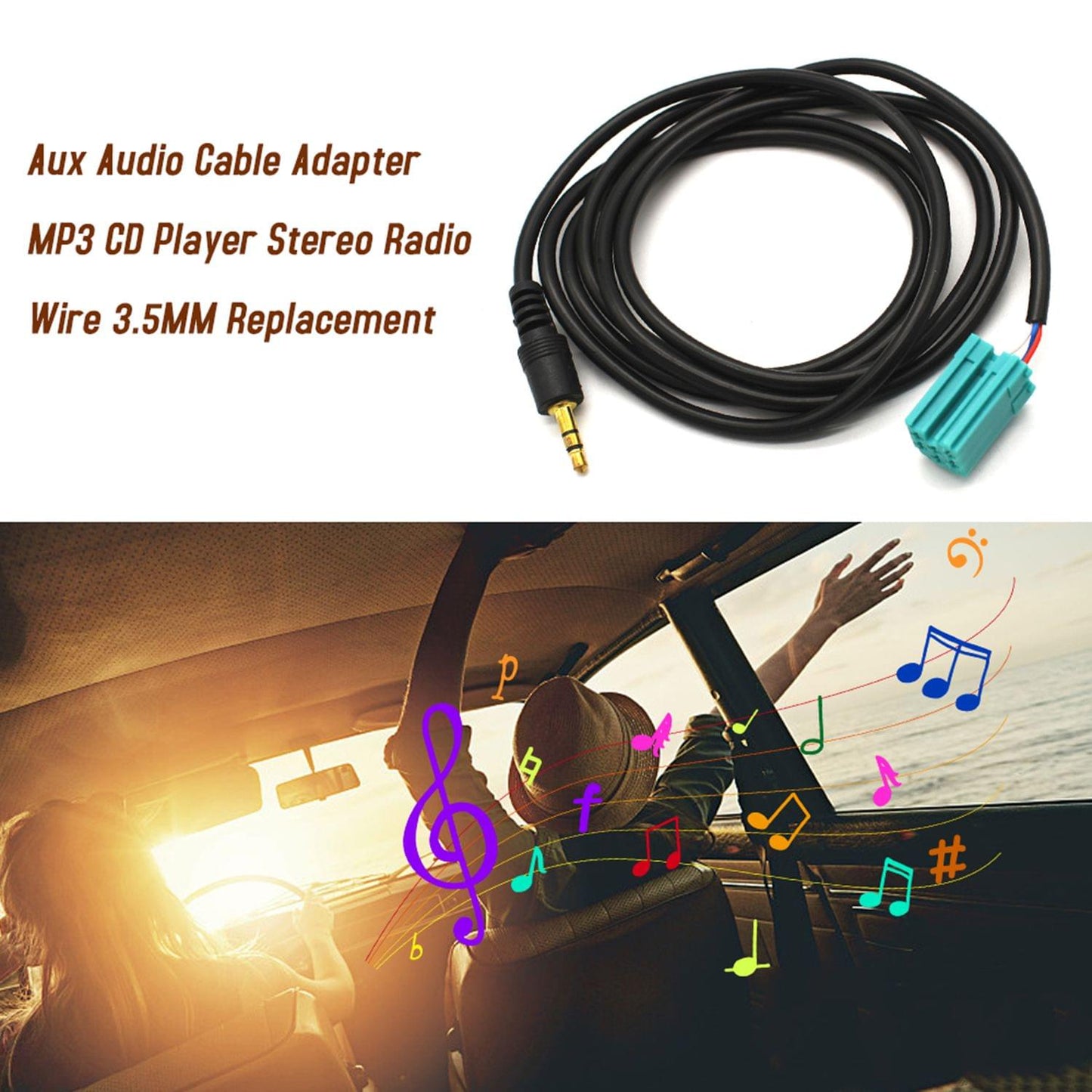 Aux Audio Cable Adapter MP3 CD Player Stereo Radio Wire
