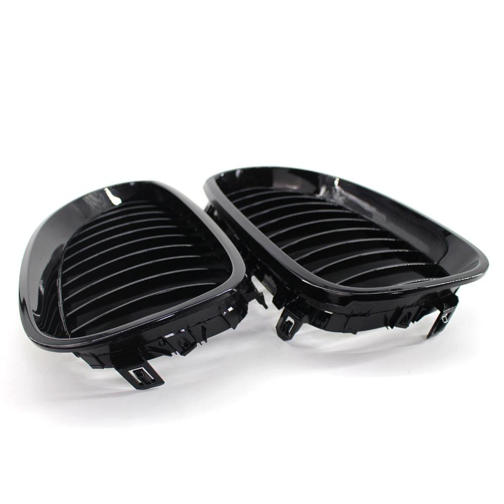 2Pcs Gloss Black Front Bumper Hood Kidney Grille Racing