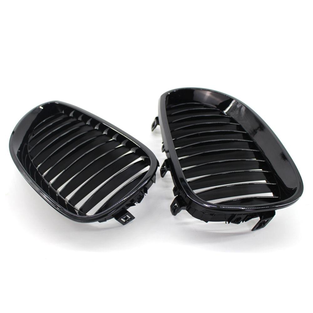 2Pcs Gloss Black Front Bumper Hood Kidney Grille Racing