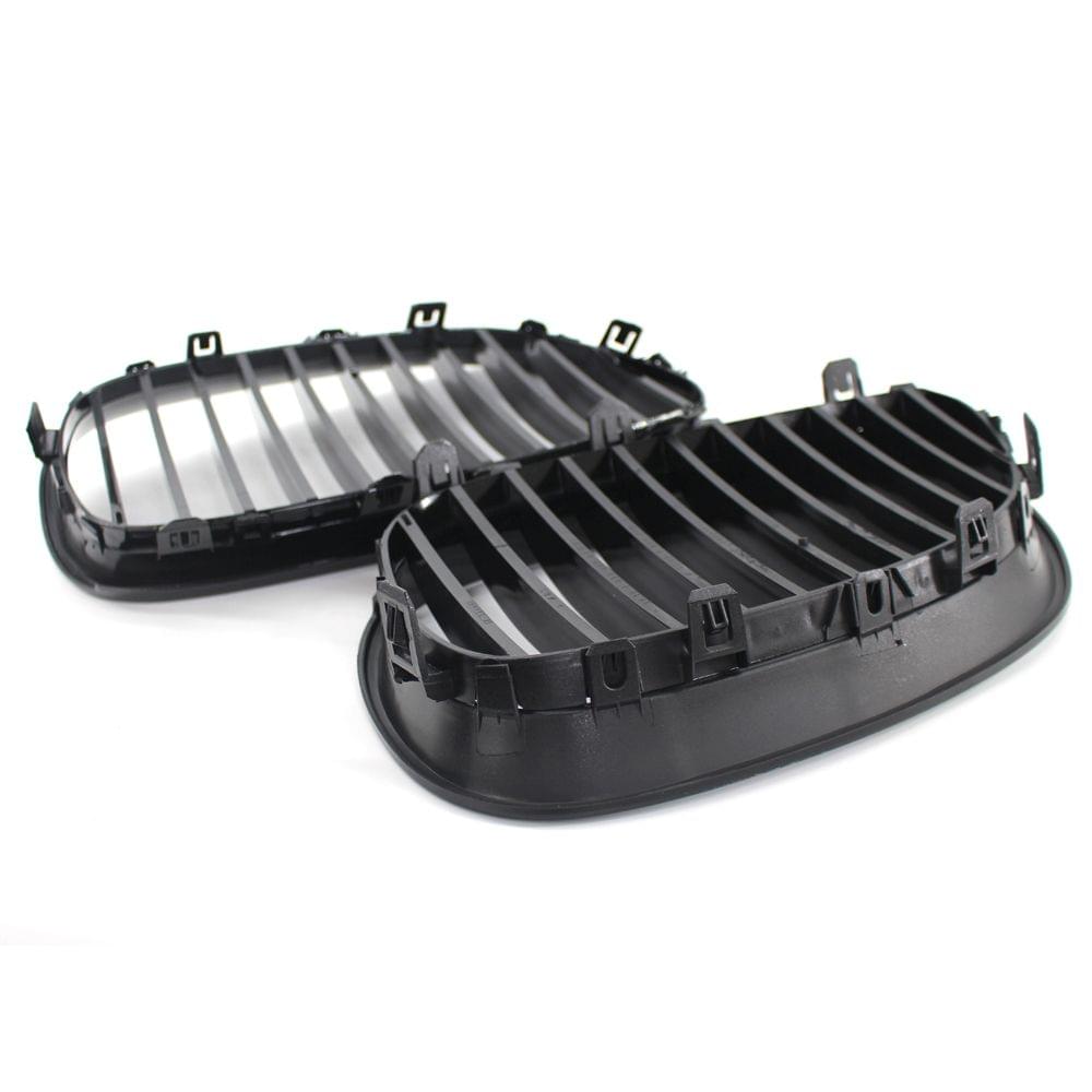 2Pcs Gloss Black Front Bumper Hood Kidney Grille Racing