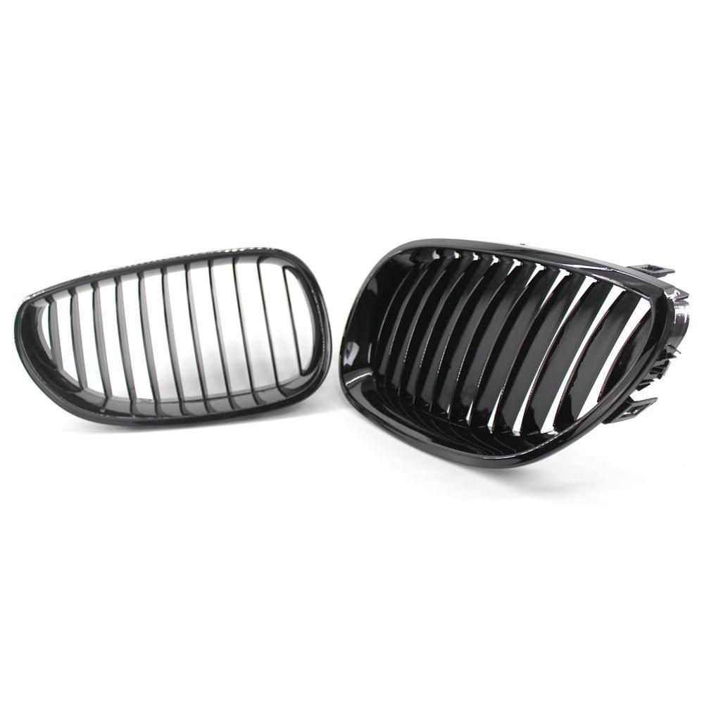 2Pcs Gloss Black Front Bumper Hood Kidney Grille Racing