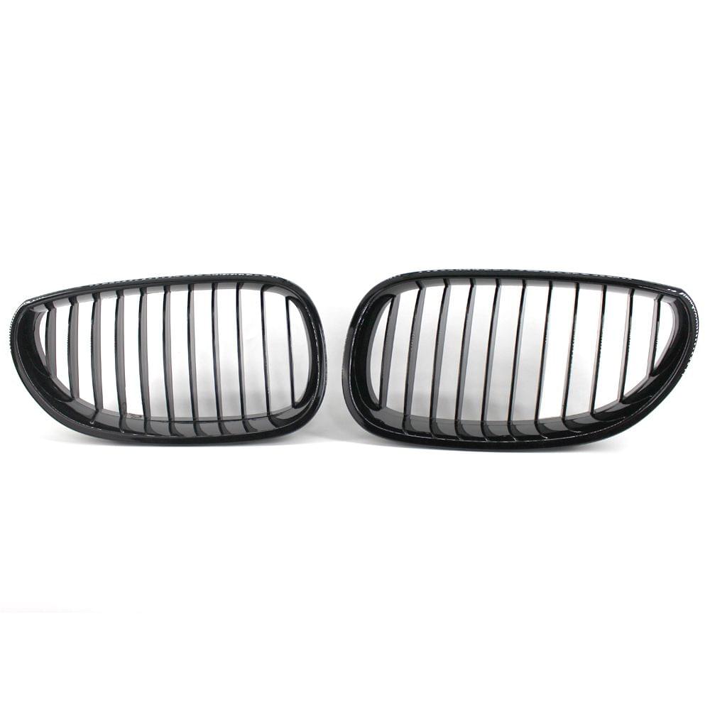 2Pcs Gloss Black Front Bumper Hood Kidney Grille Racing