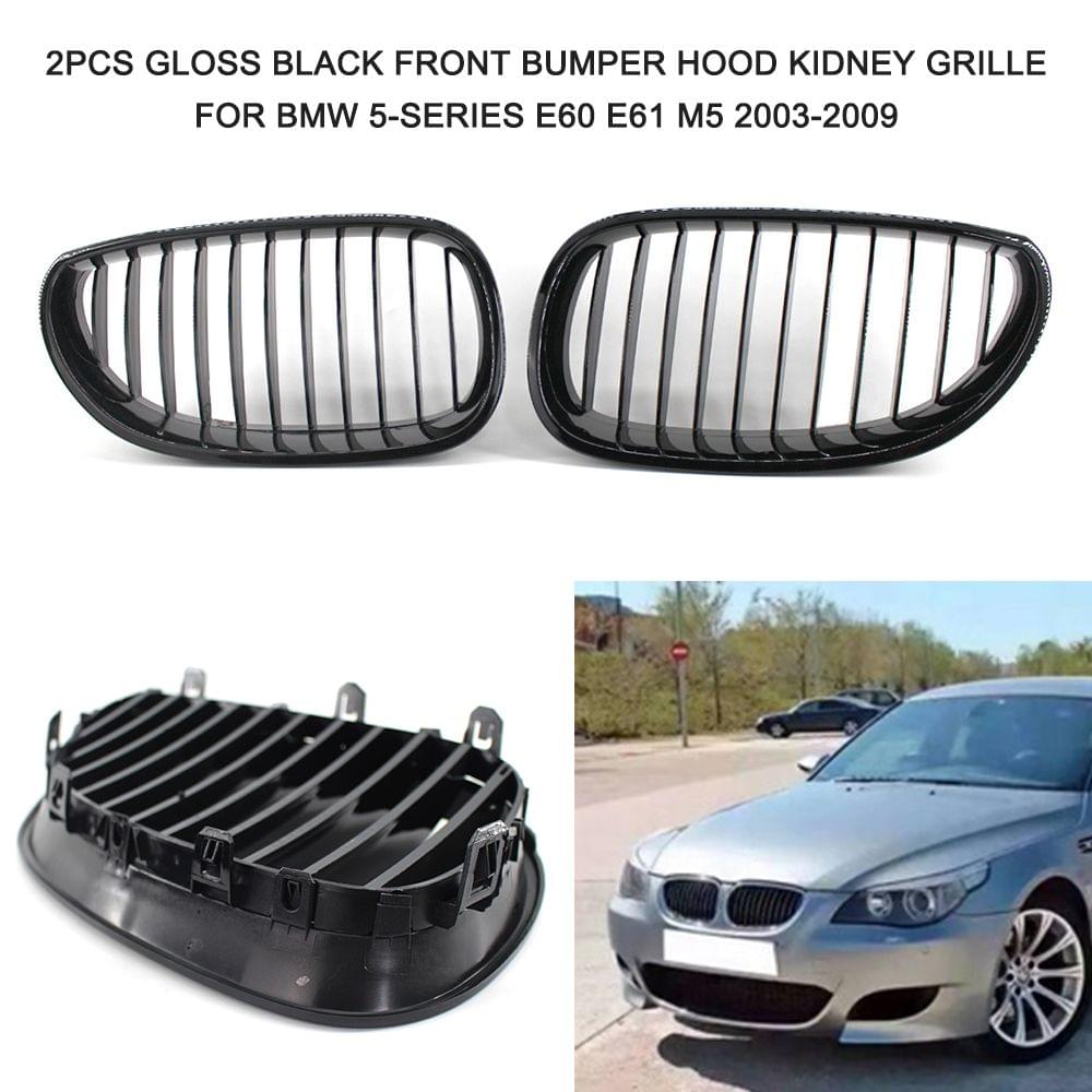 2Pcs Gloss Black Front Bumper Hood Kidney Grille Racing