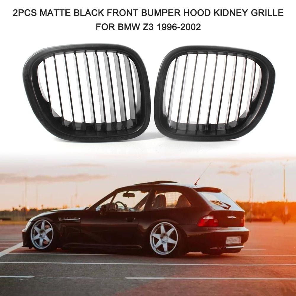 2Pcs Matte Black Front Bumper Hood Kidney Grille Racing