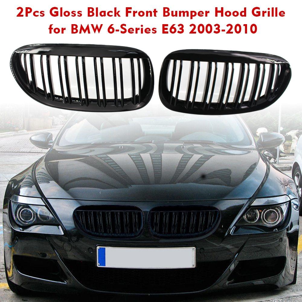 2Pcs Gloss Black Front Grille Bumper Hood Kidney Grille