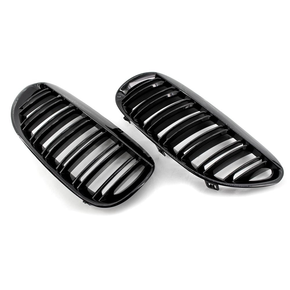 2Pcs Gloss Black Front Grille Bumper Hood Kidney Grille