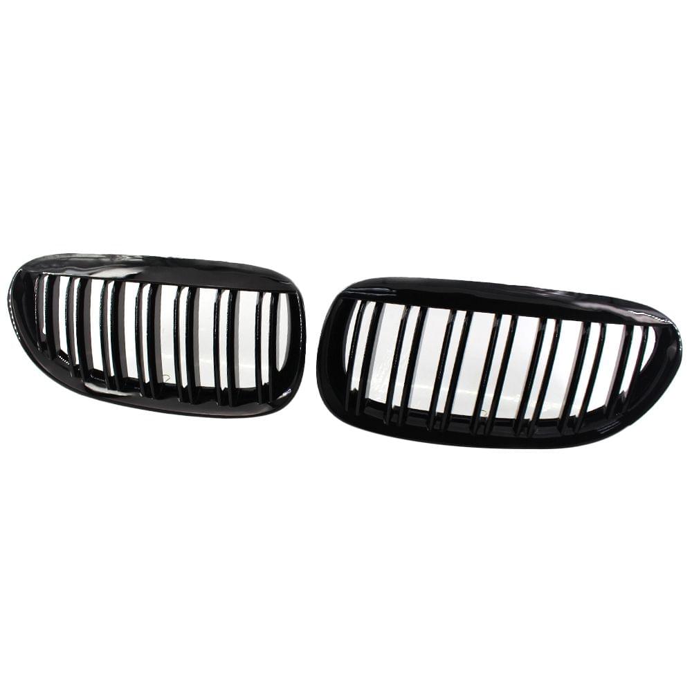 2Pcs Gloss Black Front Grille Bumper Hood Kidney Grille