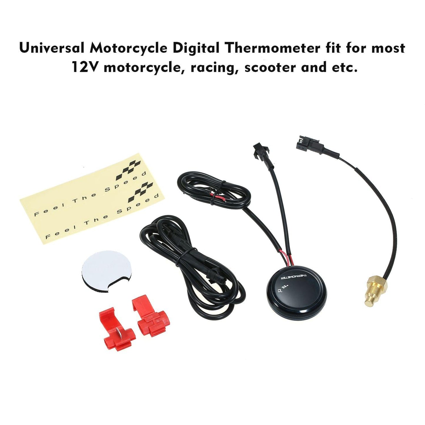 12V Motorcycle Digital Thermometer Ultra-Thin Round Water