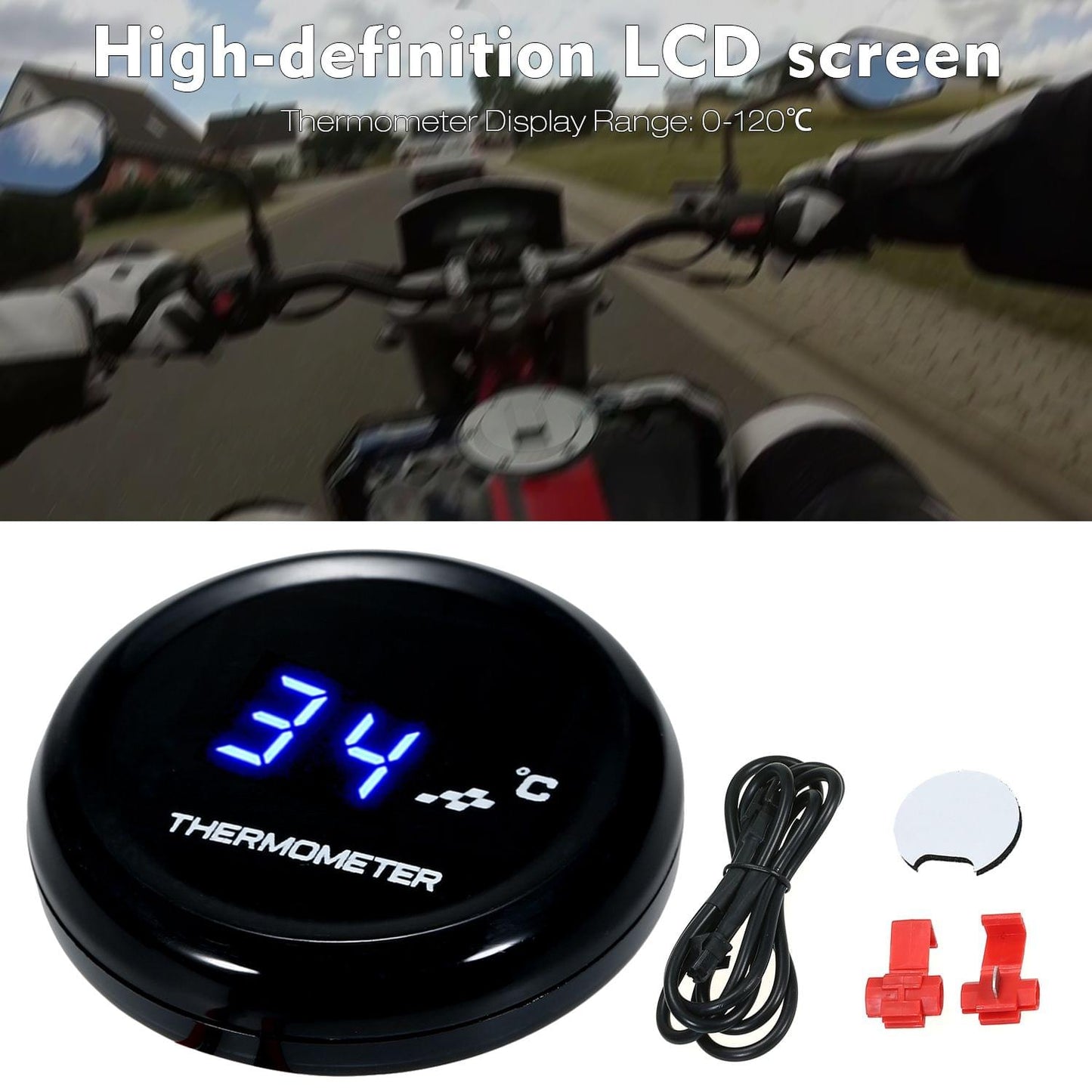 12V Motorcycle Digital Thermometer Ultra-Thin Round Water