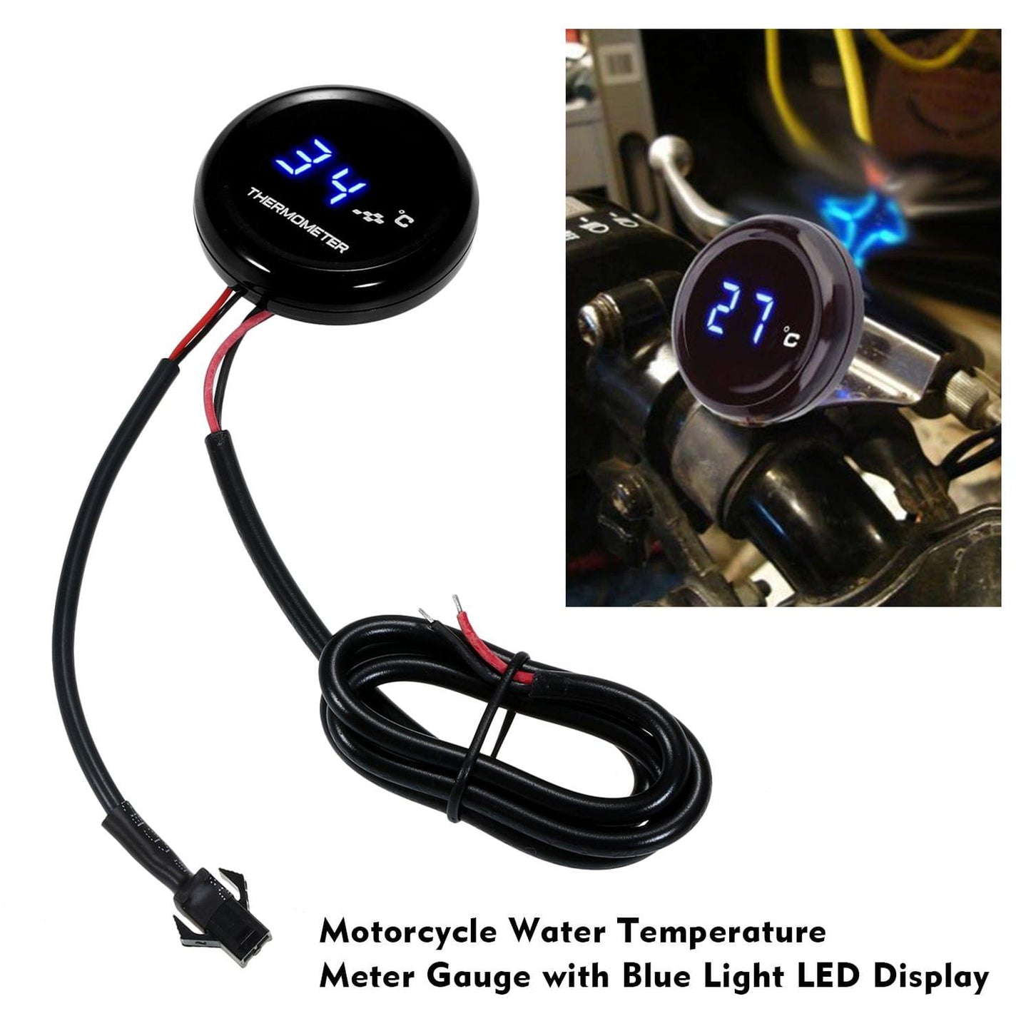 12V Motorcycle Digital Thermometer Ultra-Thin Round Water