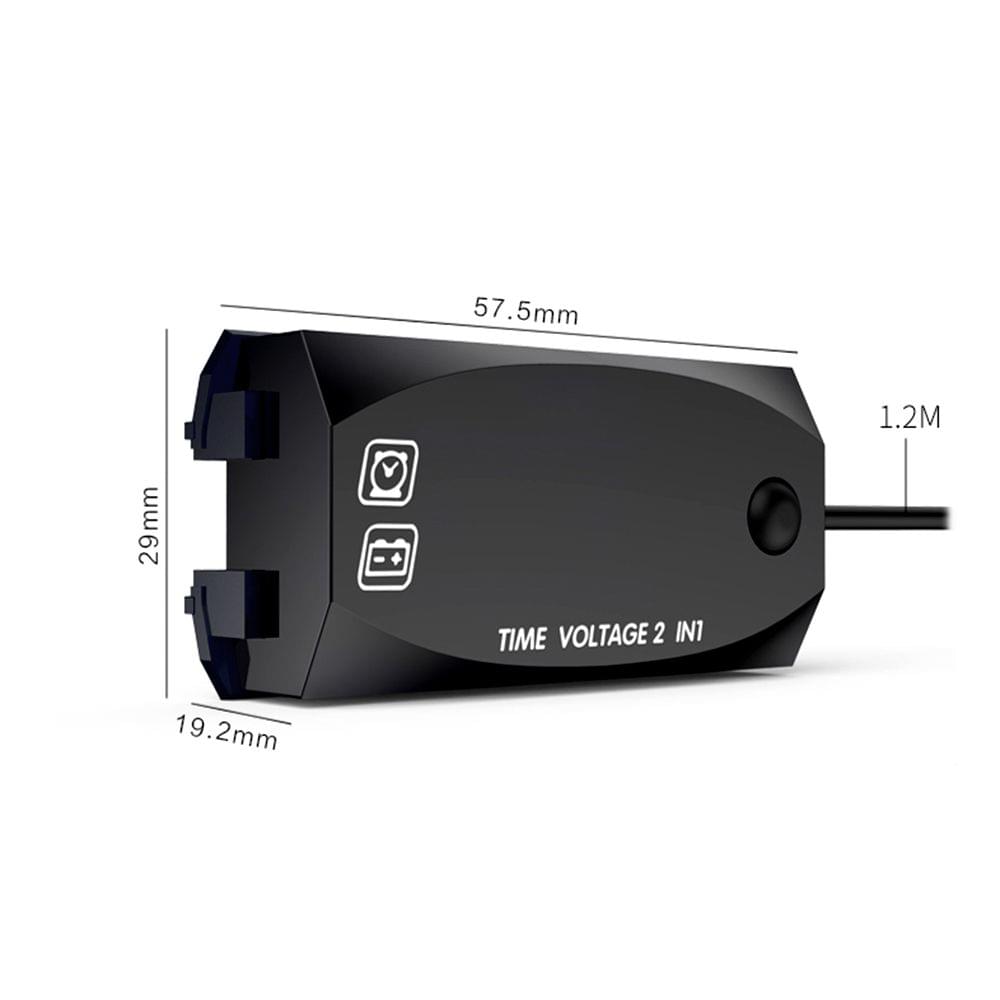 Motorcycle DC 9V-24V 2 In 1 Digital Time Clock Voltage - Green light