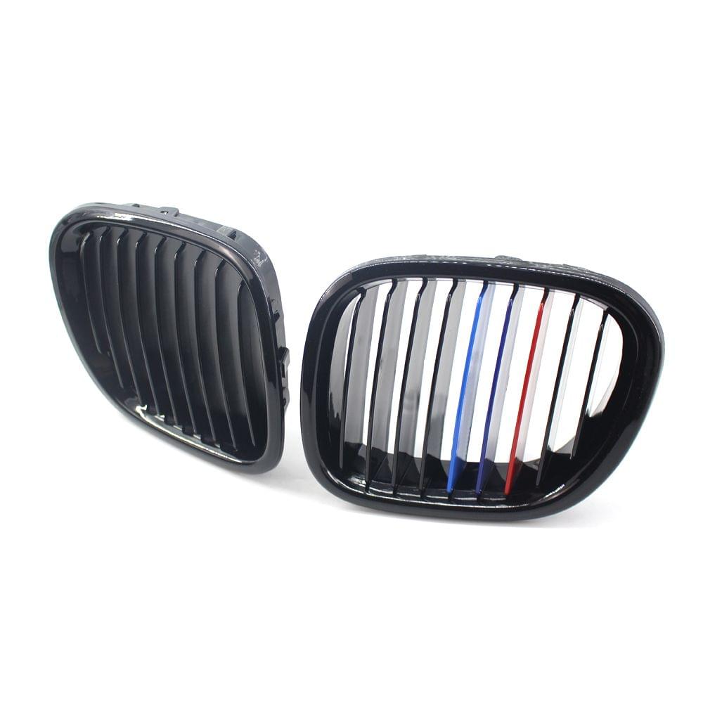 2Pcs Front Bumper Grille Gloss Black Front Kidney Grilles M