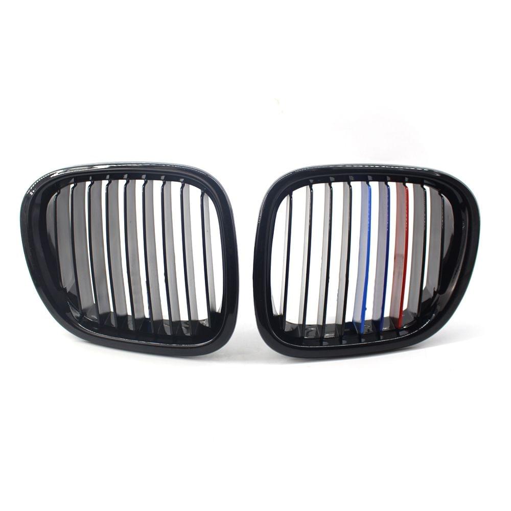 2Pcs Front Bumper Grille Gloss Black Front Kidney Grilles M