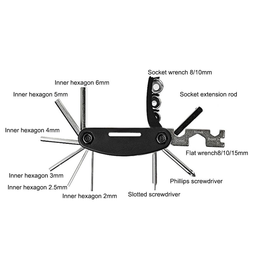 Bike Tyre Repair Tool Kit 16 in 1 Multi-Function Bicycle