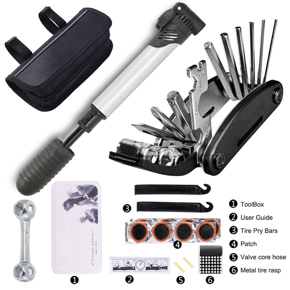 Bike Tyre Repair Tool Kit 16 in 1 Multi-Function Bicycle