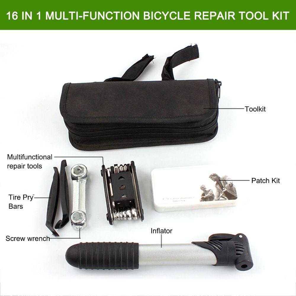 Bike Tyre Repair Tool Kit 16 in 1 Multi-Function Bicycle