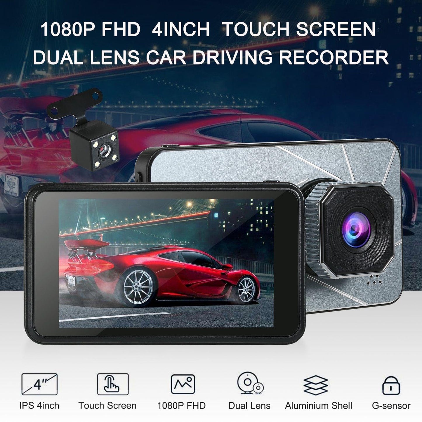 1080P FHD Car DVR 4inch Dash Cam Car Driving Recorder Dual
