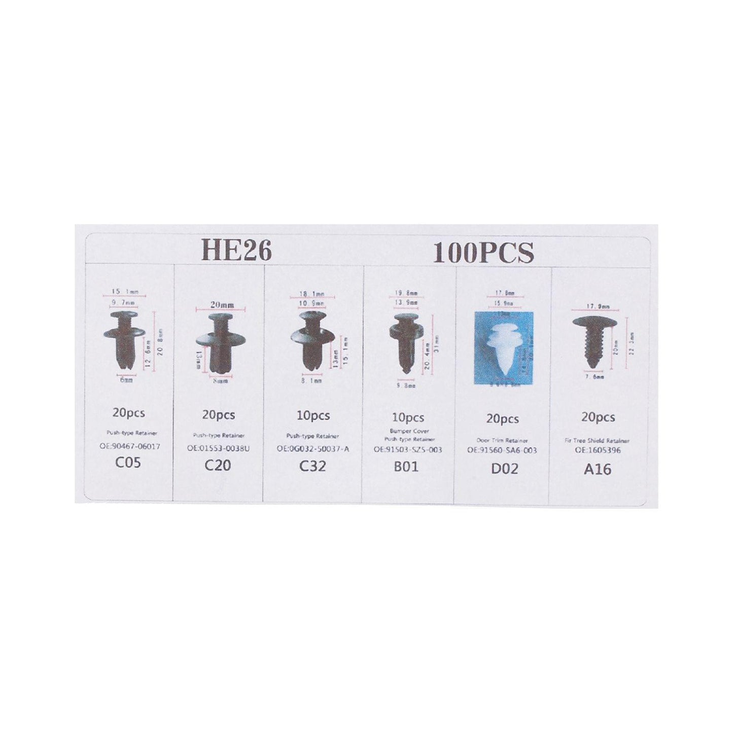 100Pcs Car Body Plastic Push Retainer Pin Rivet Fasteners