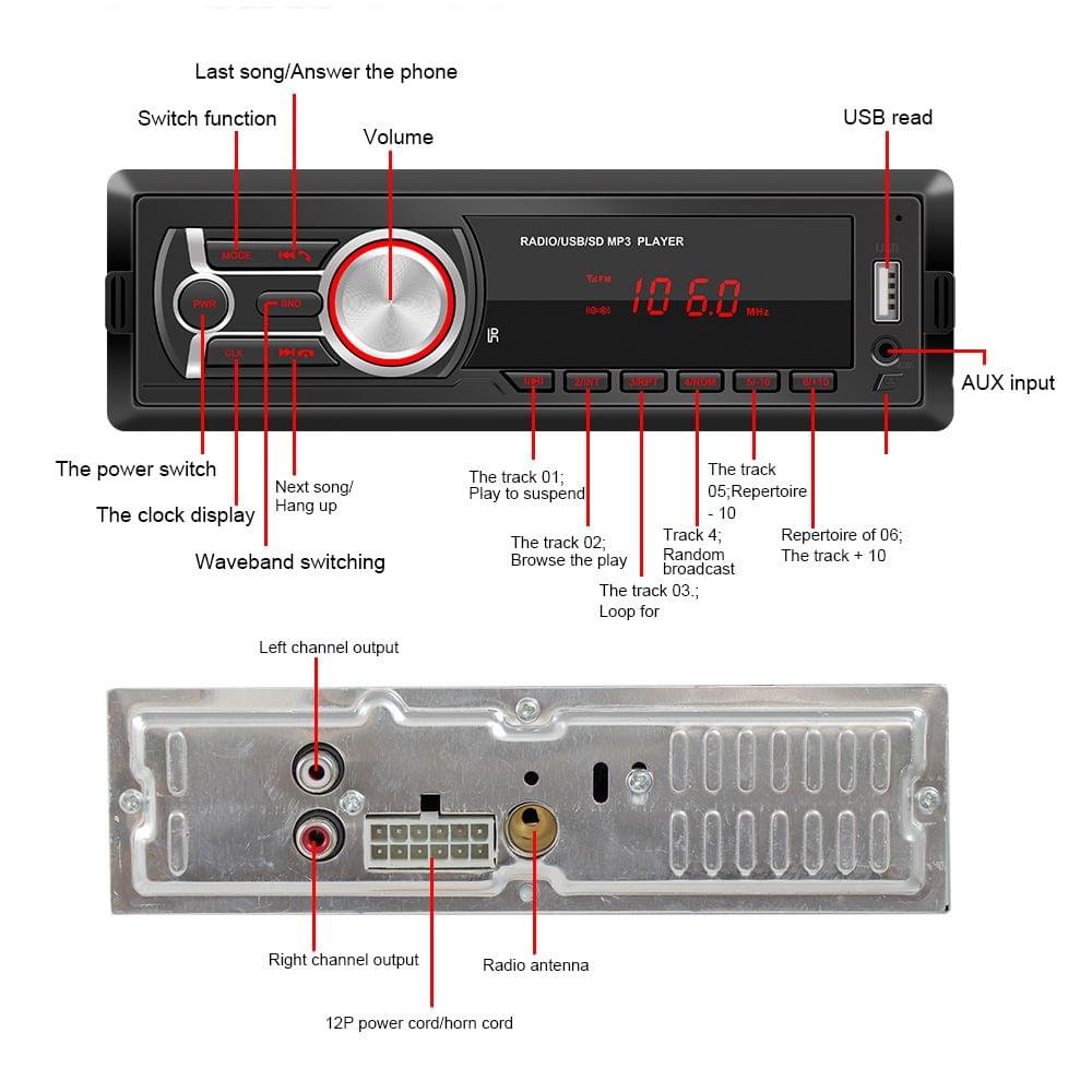 1784E In-Dash Car Radio Detachable Panel Digital BT Audio
