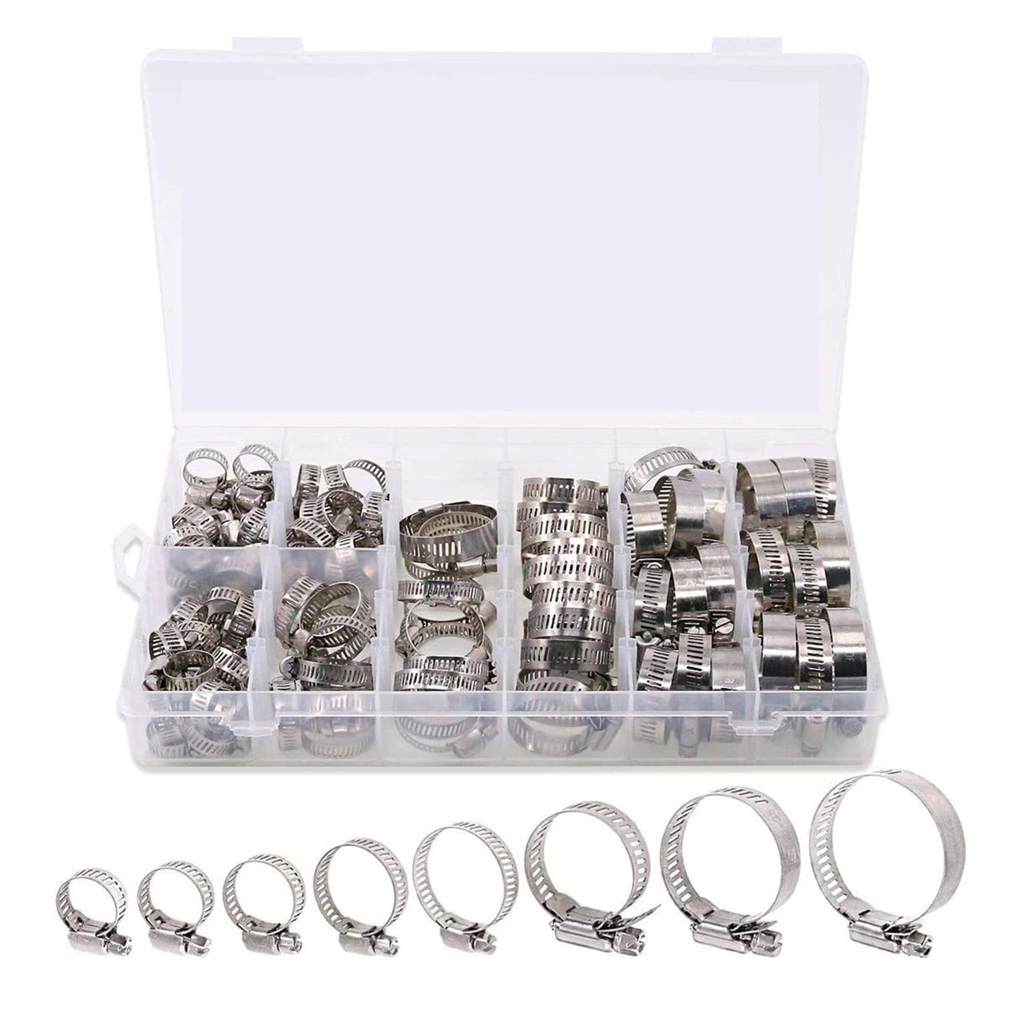 100Pcs Adjustable 8-44mm Diameter Worm Gear Hose Clamps