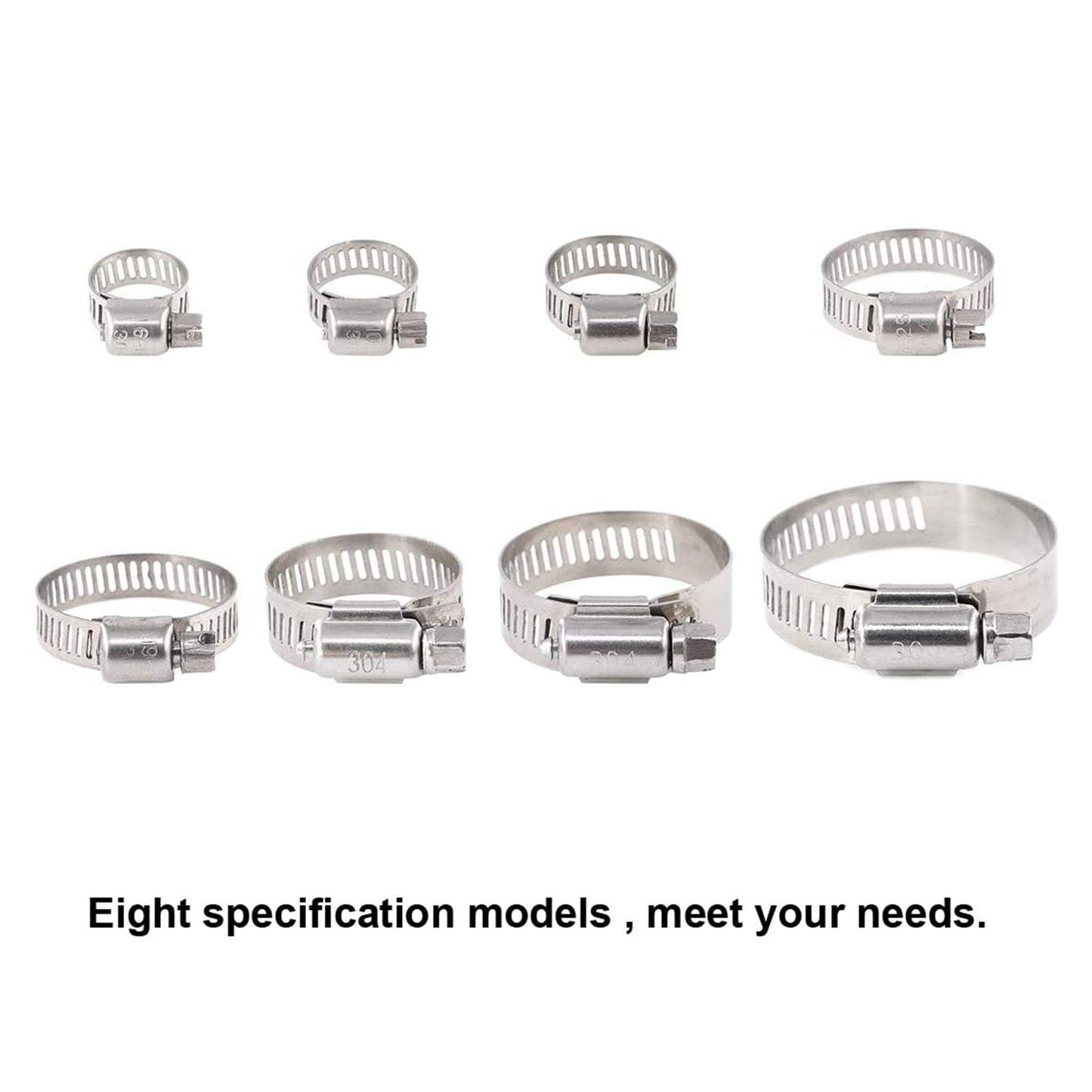 100Pcs Adjustable 8-44mm Diameter Worm Gear Hose Clamps