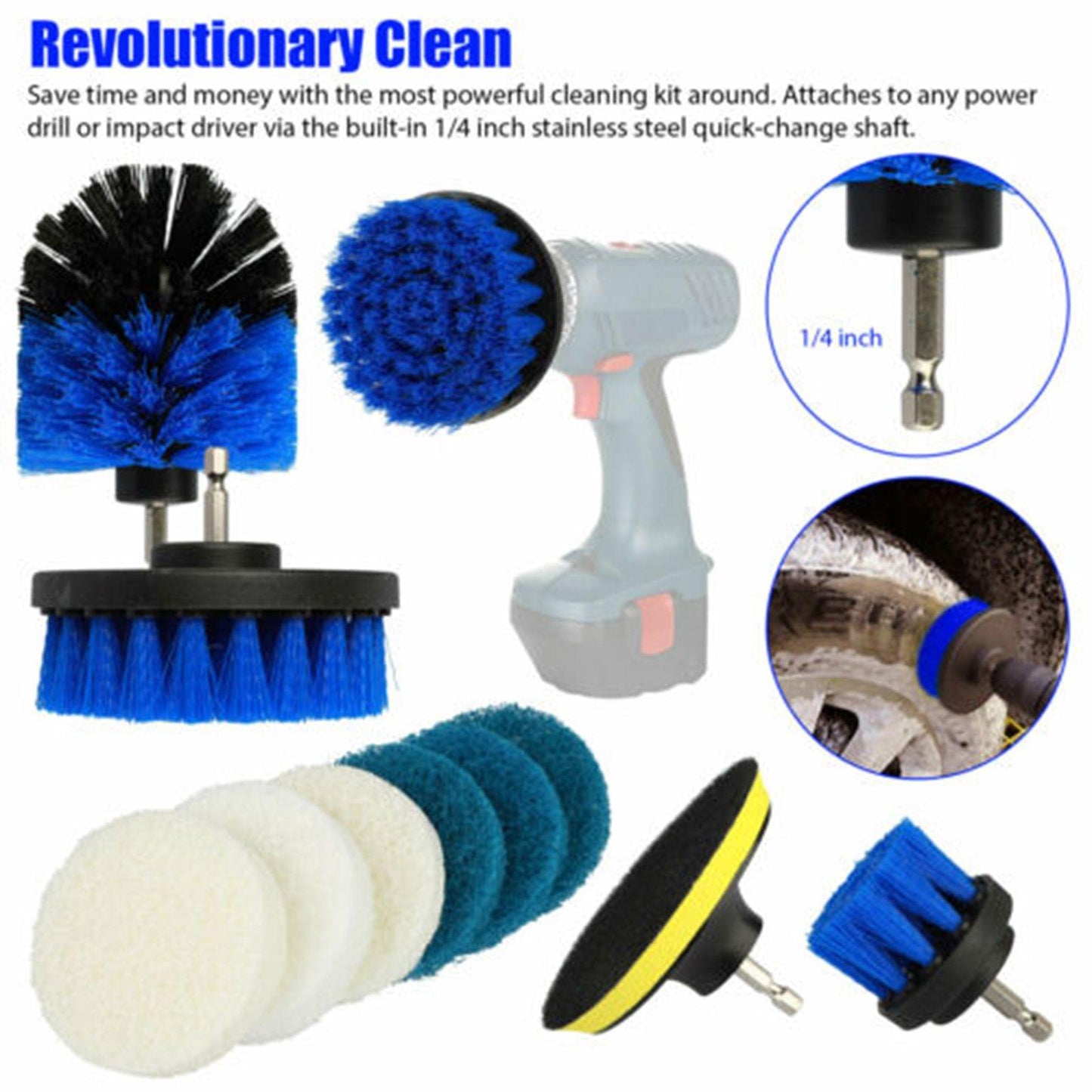 10Pcs Scrub Drill Brush Multi-purpose Kit Power Drill