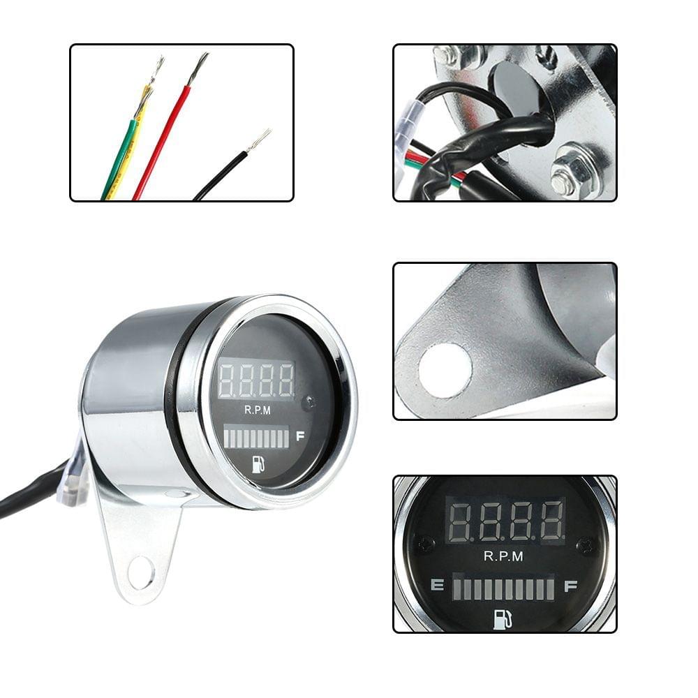 12V Motorcycle 2 in 1 Tachometer RPM Shift Meter Fuel Gauge