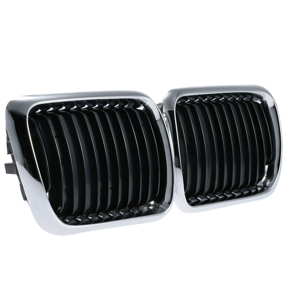 One Pair Front Center Wide Kidney Hood Grilles Half Silver