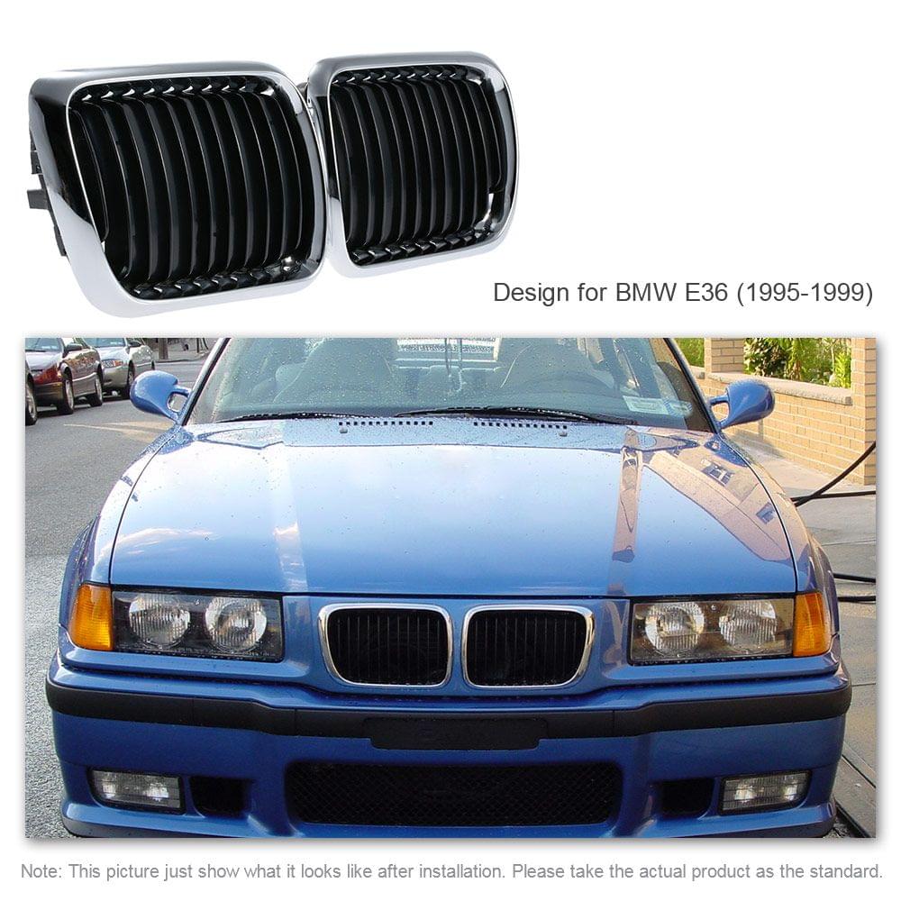 One Pair Front Center Wide Kidney Hood Grilles Half Silver