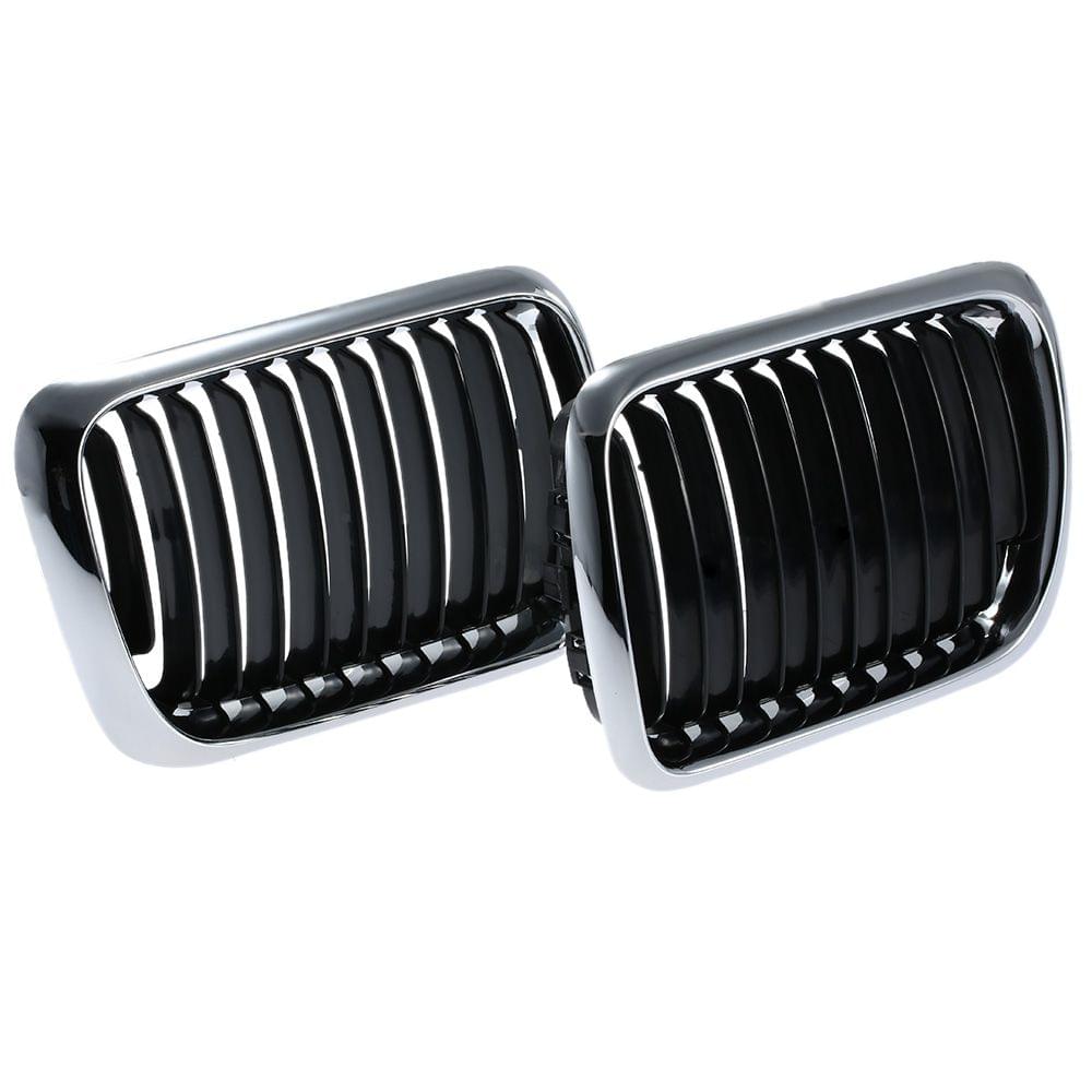 One Pair Front Center Wide Kidney Hood Grilles Half Silver