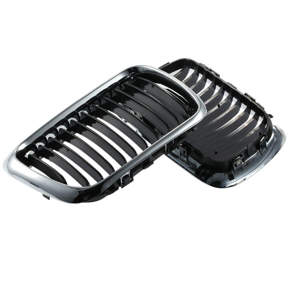 One Pair Front Center Wide Kidney Hood Grilles Half Silver