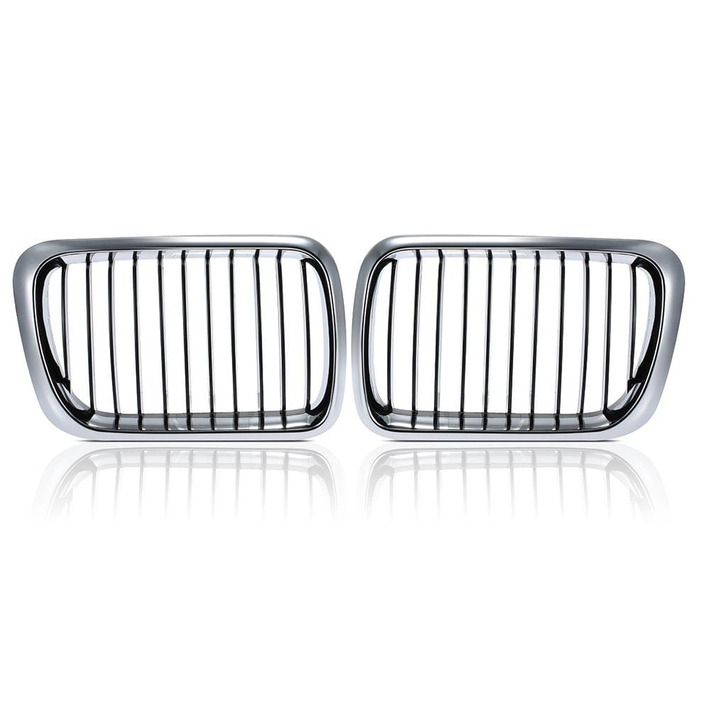 One Pair Front Center Wide Kidney Hood Grilles Half Silver