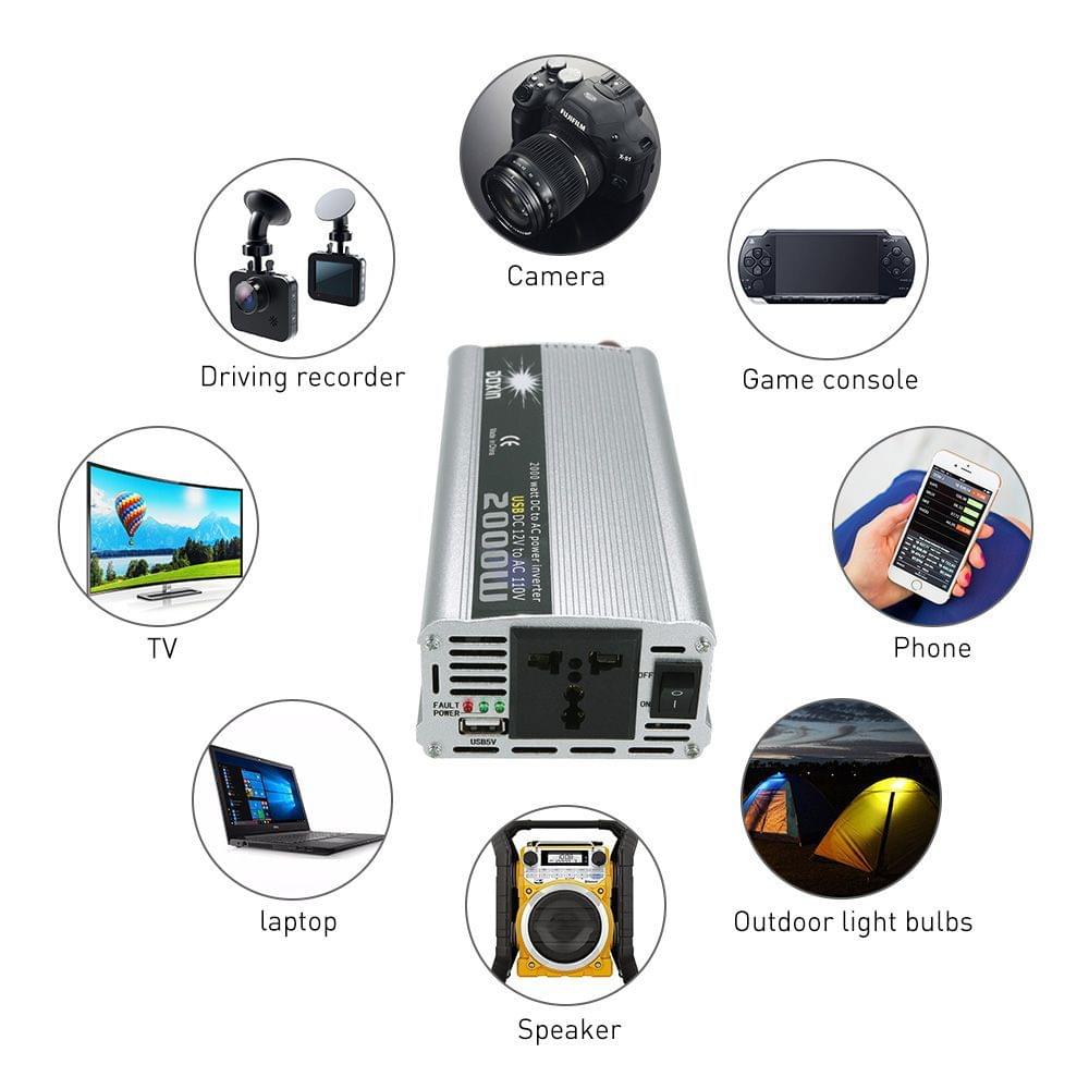 2000W WATT DC 12V to AC 220V Portable Car Power Inverter