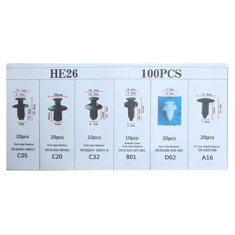 100Pcs Assorted Car Body Plastic Push Retainer Pin Rivet - 100pcs