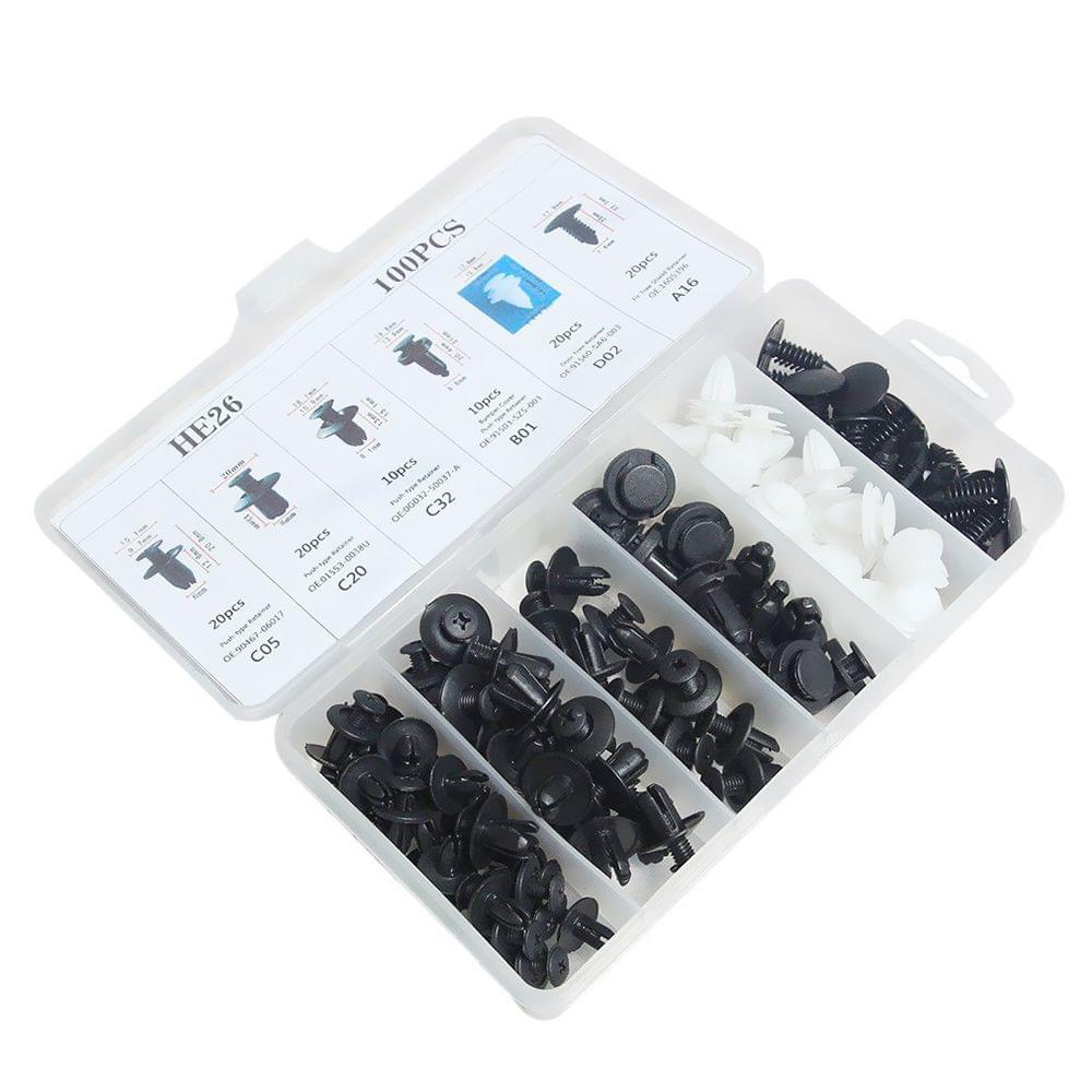 100Pcs Assorted Car Body Plastic Push Retainer Pin Rivet - 100pcs