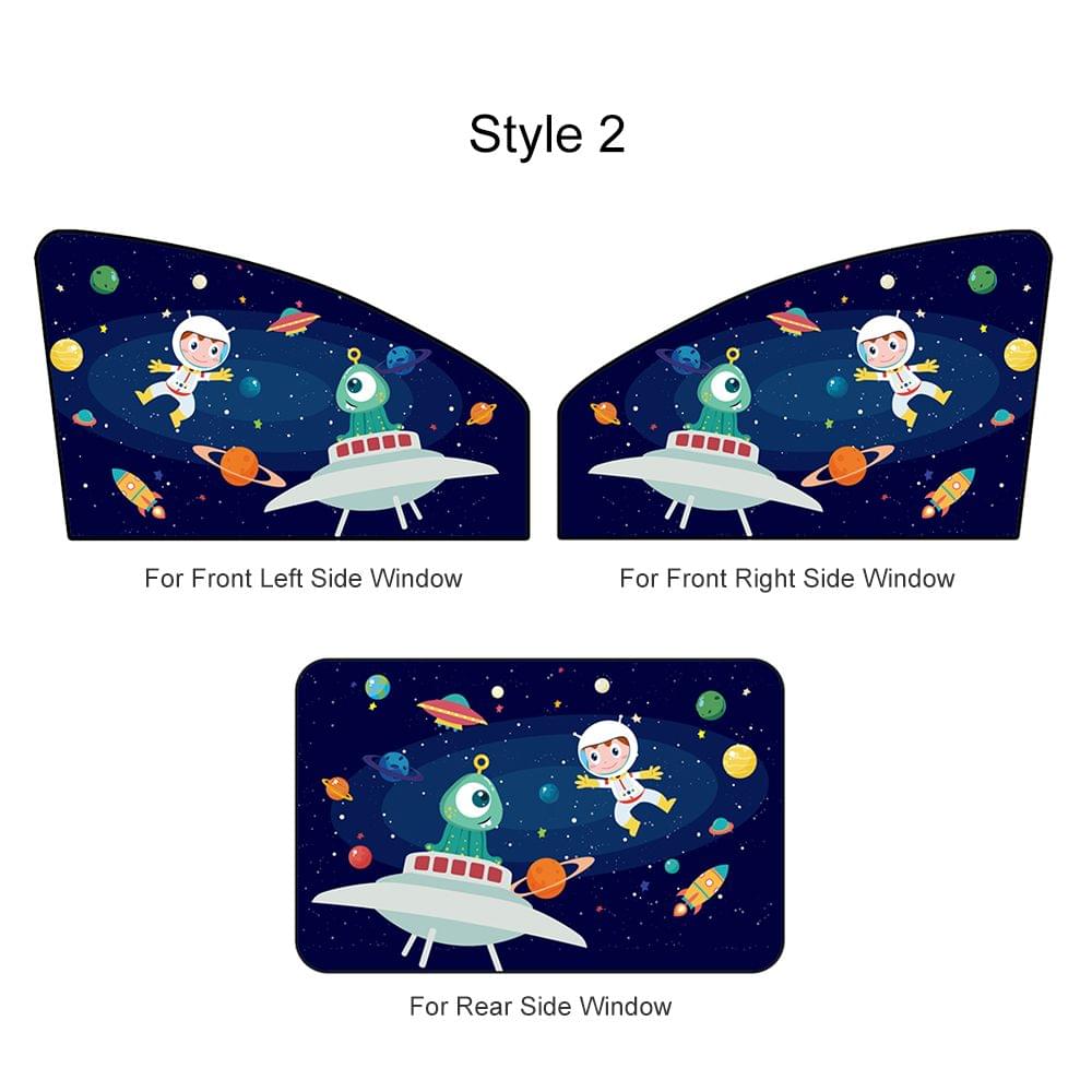 Cartoon Pattern Retractable Magnetic Car Sun Shade Universal - Style 2 & Front Right Side