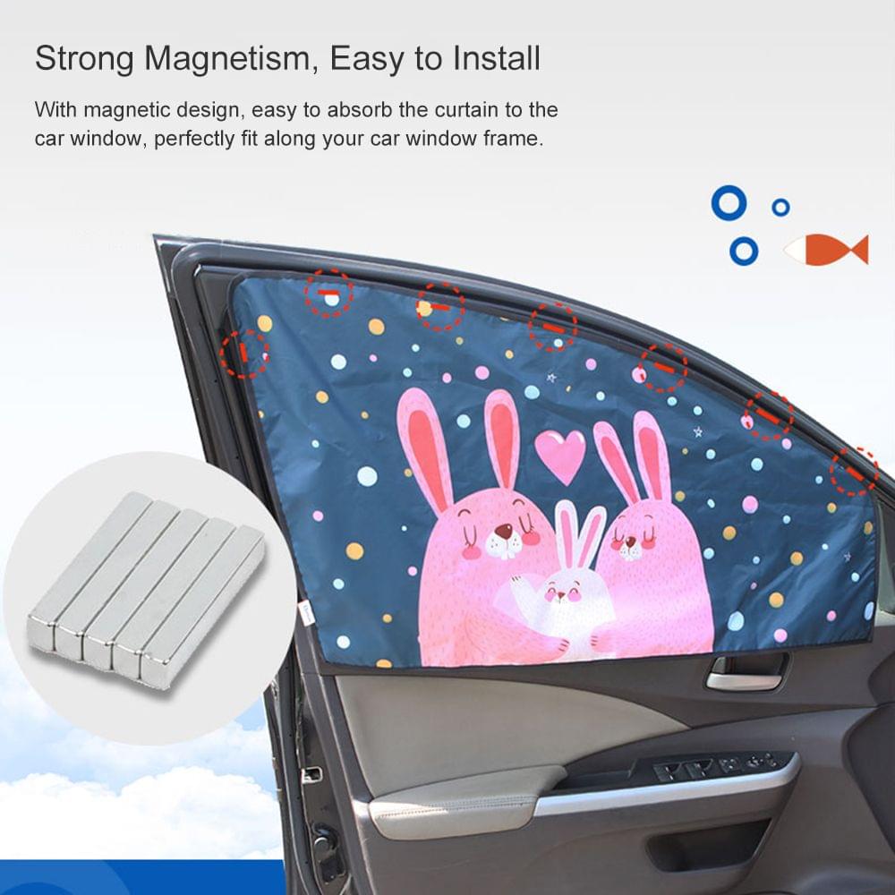 Cartoon Pattern Retractable Magnetic Car Sun Shade Universal - Style 2 & Front Right Side