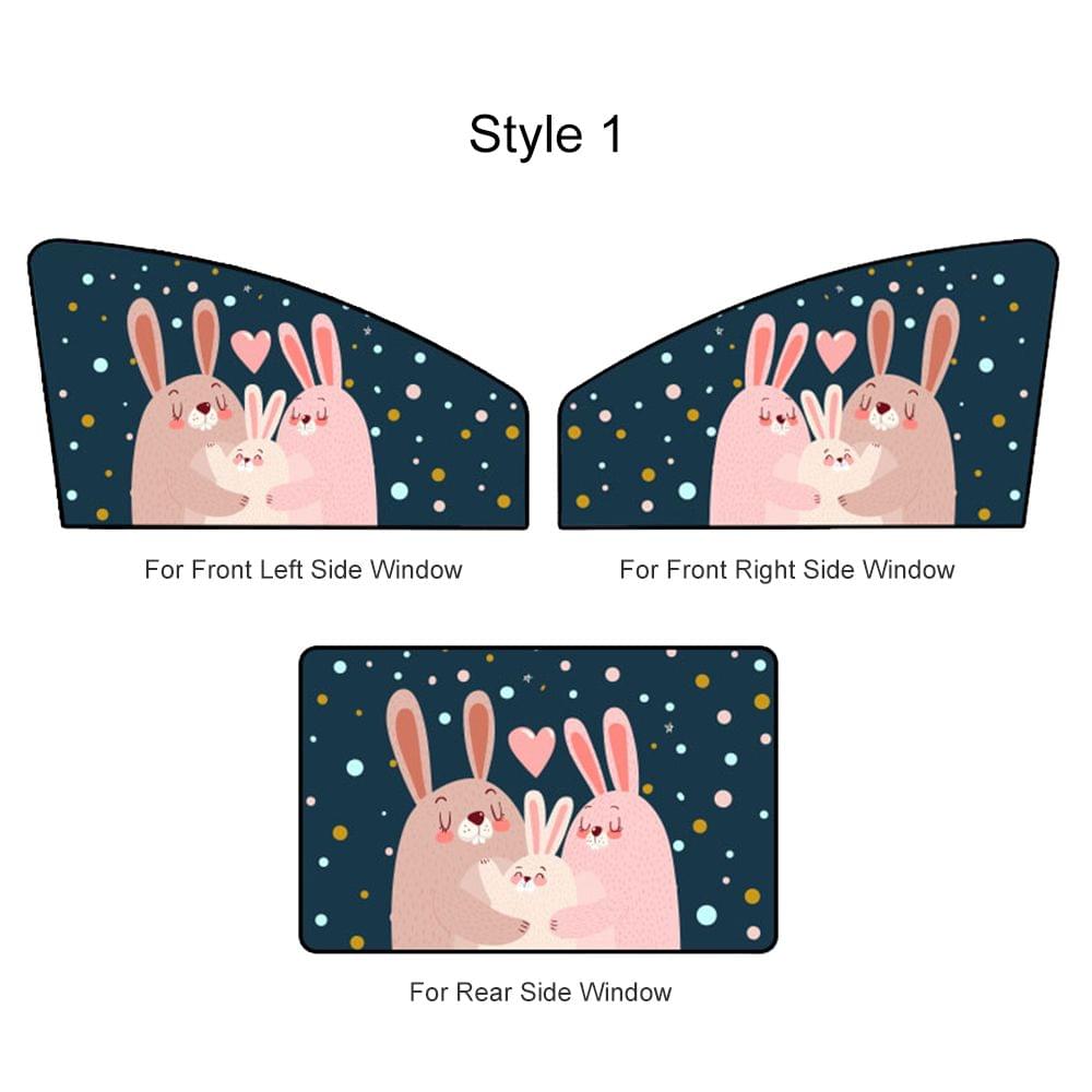 Cartoon Pattern Retractable Magnetic Car Sun Shade Universal - Style 2 & Front Right Side