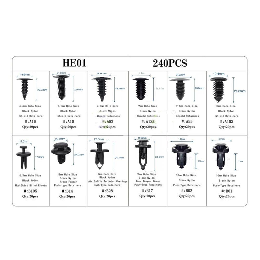 240Pcs Assorted Car Body Push Retainer Pin Rivet Fasteners - 2