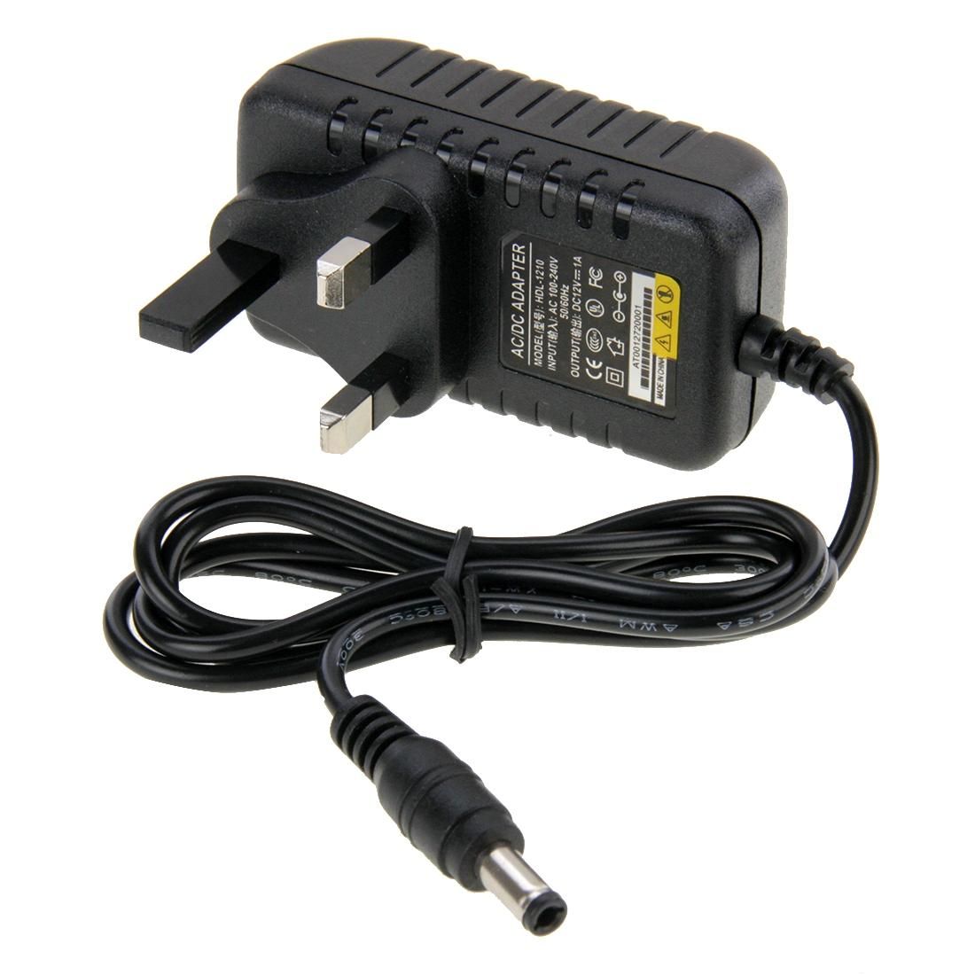 UK Plug AC 100-240V to DC 12V 1A Power Adapter, Tips: 5.5 x 2.1mm, Cable Length: about 90cm (Black)