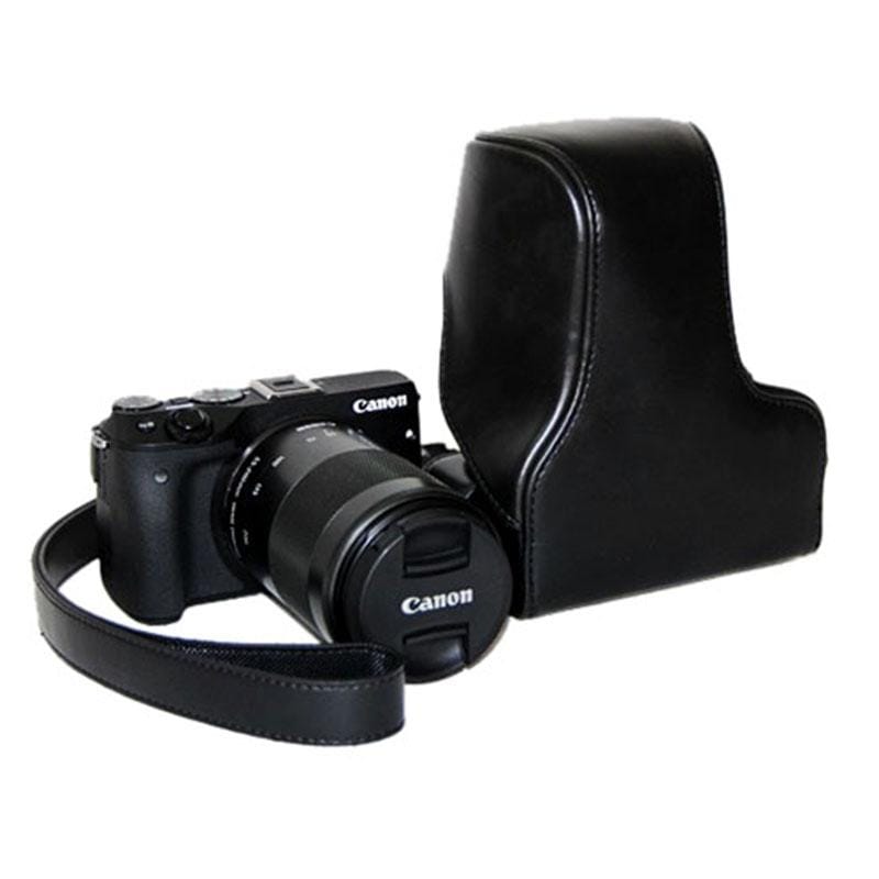 Oil Skin PU Leather Camera Case Bag with Strap for Canon EOS M3 (Brown)