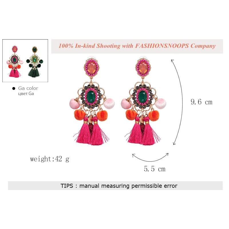 Drop Hairball Earring Handmade Tassel Big Earring Fringed earrings (Pink)